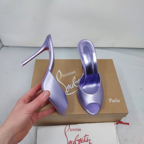 CHRISTIAN LOUBOUTIN Me Dolly Metallic Leather Lilac Smoke Heel Mule Sandal - Picture 1 of 10